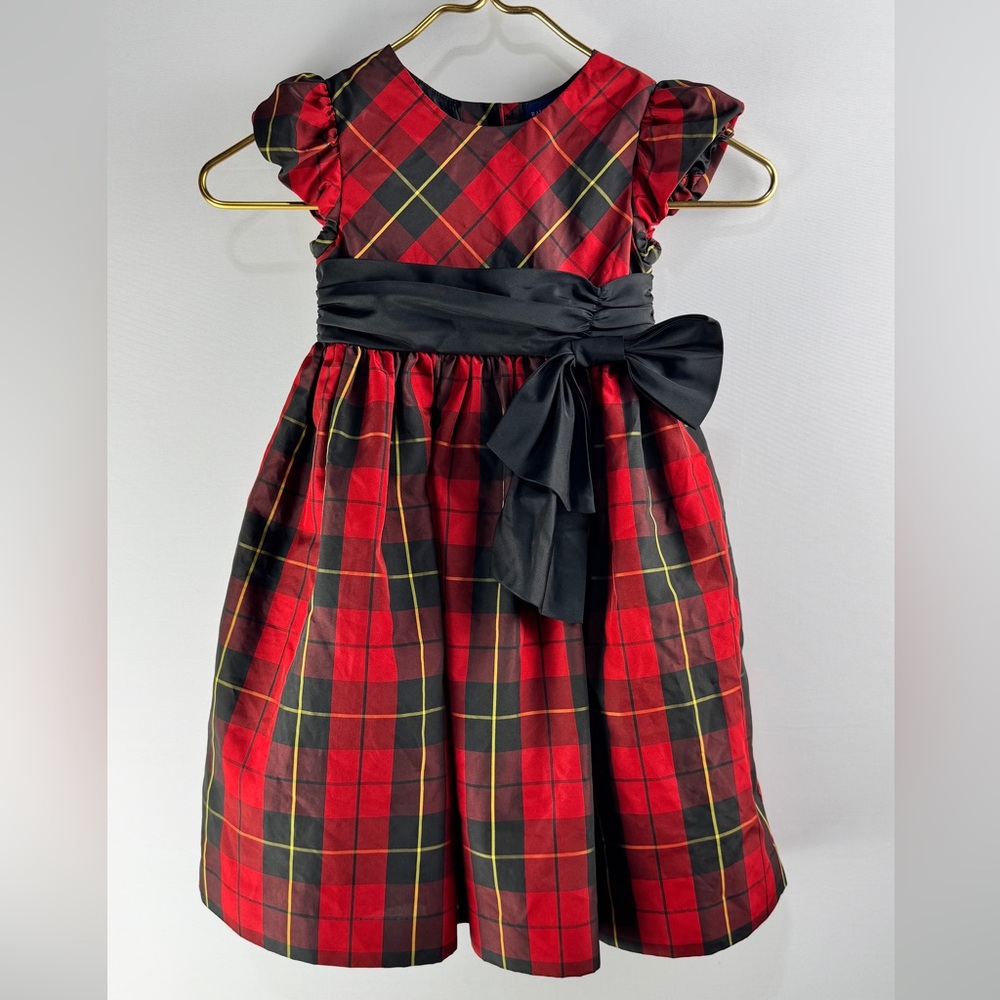 Ralph Lauren Red and Black Plaid Bow Dress Christmas 4/4T